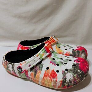 Crocs Lined Clogs Classic Tie Dye Paint Spill Spatter Fuzzy Unisex size W10/ M8